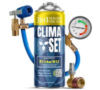 ClimaSet - 3-en-1 Gaz de recharge pour climatisation r134a, huile, produit d'étanchéité et tuyau et adaptateur - Kit de Recharge de Gaz pour Climatisation pour Automobile - 170 g