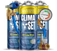 ClimaSet - 3 x 3-en-1 Gaz de Recharge pour climatisation r134a, Huile, Produit d'étanchéité et 1 x Tuyau et Adaptateur - Kit de Recharge de Gaz pour Climatisation pour Automobile - 510 g