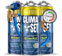 ClimaSet - 3 x recharge 3 en 1 pour climatisation r134a, huile, produit anti-fuites et 1 x tuyau - Kit de Recharge de Gaz pour Climatisation pour Automobile - 510 g
