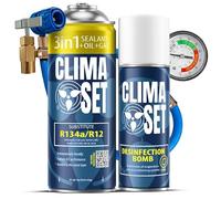 ClimaSet - Gaz de recharge 3 en 1 pour climatisation r134a, huile, produit d'étanchéité, nettoyant pour climatisation et tuyau - Kit de Recharge de Gaz pour Climatisation pour Automobile - 170 g