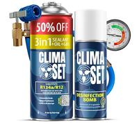 ClimaSet - Gaz de recharge 3 en 1 pour climatisation r134a, huile, produit d'étanchéité XL, nettoyant pour climatisation et tuyau - Kit de Recharge de Gaz pour Climatisation pour Automobile - 235 g