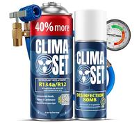 ClimaSet - Gaz de recharge pour climatisation r134a XL, nettoyant pour climatisation et tuyau - Kit de Recharge de Gaz pour Climatisation pour Automobile - 235 g