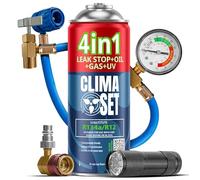 CLIMASET - KIT complet AC R134a 4 en 1, remplacement du gaz, pour voitures de 1994 à 2016 - ensemble complet - Produit d'étanchéité, colorant UV, réfrigérant - avec câble, adaptateur et lampe UV