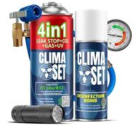 CLIMASET - KIT complet AC R134a 4en1, remplacement du gaz, pour voitures de 1994 à 2016 - ensemble complet - Produit d'étanchéité, colorant UV, réfrigérant - avec câble, rafraîchisseur et lampe UV