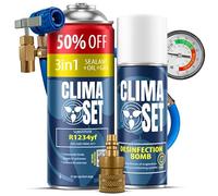 ClimaSet - Recharge 3 en 1 R 1234yf pour climatisation, Huile, Produit Anti-fuites XL, nettoyant pour climatisation, Tuyau et Adaptateur AZ - Kit de Recharge de Gaz pour Climatisation - 235 g