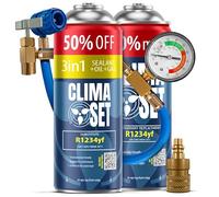 ClimaSet Recharge clim R1234yf + 3en1 gaz clim r1234yf - 2x235 g avec Tuyau, Manomètre et Adaptateur HP/LP - Climatisation - Climatiseur voiture - Recharge climatisation voiture - ECO