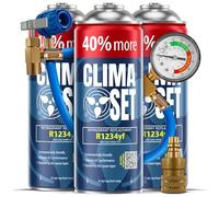 ClimaSet Recharge clim R1234yf - gaz clim r1234yf - 3x235 g avec Tuyau, Manomètre et Adaptateur HP/LP - Climatisation - Climatiseur voiture - Recharge climatisation voiture - ECO