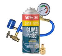 ClimaSet - Recharge de climatisation 3 en 1 R 1234yf, Huile, Produit Anti-fuites XL, Tuyau et Adaptateur - Kit de Recharge de Gaz pour Climatisation pour Automobile - 235 g