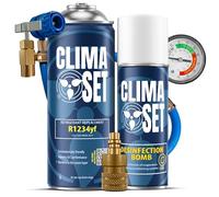 ClimaSet - Recharge de climatisation R 1234yf, nettoyant pour climatisation, Tuyau et Adaptateur - Kit de Recharge de Gaz pour Climatisation pour Automobile - 170 g