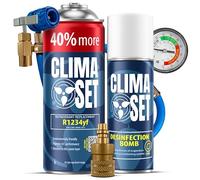 ClimaSet - Recharge de climatisation R 1234yf XL, nettoyant pour climatisation, tuyau et adaptateur Az - Kit de Recharge de Gaz pour Climatisation pour Automobile - 235 g