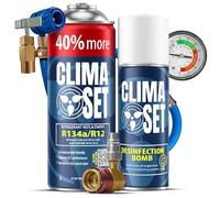 ClimaSet - Recharge de gaz r134a XL pour climatisation, nettoyant pour climatisation, tuyau et adaptateur - Kit de Recharge de Gaz pour Climatisation pour Automobile - 235 g