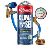 ClimaSet Remplacement du gaz refrigerant R134a 1x235 g pour Climatisation avec Tuyau, Manomètre et Adaptateur HP/LP pour Climatisation -Recharge climatisation voiture - ECO