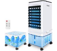 Climatiseur mobile, 10 l, 60 W, sans tuyau d'évacuation avec minuterie 7 h, 3 modes, 40 dB, oscillation à 120°, réservoir d'eau amovible, télécommande, climatiseur silencieux pour appartement et