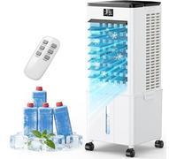 Climatiseur mobile 10L – Amélioré, refroidisseur d'air avec télécommande, minuterie 1-12h, oscillation à 60°/120°, climatiseur portable silencieux pour camping, bureau et chambre à coucher (noir premi