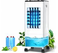 Climatiseur Mobile 3-en-1 Rafraîchisseur d’Air, Réservoir 6L, 3 Blocs Réfrigérants, 60W Économie d’Énergie, 35dB Silencieux, Oscillation 60°, 3 Vitesses, Humidificateur, Ventilateur, Maison, Bureau
