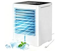 Climatiseur Mobile, 3 en 1 USB Rafraichisseur D’air Silencieux Ventilateur à Eau 470ML, 3 Vitesses, Minuterie, Écran Tactile, Rafraîchisseur D’air sans Évacuation Pour Usage Personnel, Chambre, Bureau