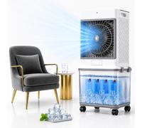 Climatiseur mobile 32 L sans tuyau d'évacuation, 70 W, avec 4 bacs à glace, autonomie de 30 h, ventilateur silencieux 30 dB, refroidissement par eau, pour appartements et pièces, 85 cm