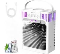 Climatiseur mobile 4-en-1, avec télécommande, 3 vitesses, 3 modes de brumisation, réservoir d'eau de 1200 ml, minuterie de 2 à 8 heures, veilleuse. Climatiseur sans tuyau d'évacuation, idéal pour les