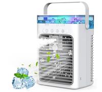 Climatiseur Mobile 4 en 1, Mini Climatiseur Portable sans Évacuation, Ventilateur Climatiseur USB, 3 Vitesses, 2 Modes Brumisation, Réservoir 1000ML, Minuterie 2/4/8H, Silencieux pour Chambre Voiture