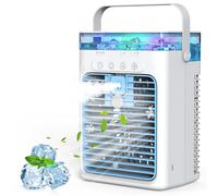 Climatiseur Mobile 4 en 1, Mini Climatiseur Portable sans Évacuation, Ventilateur Climatiseur USB, 3 Vitesses, 2 Modes Brumisation, Réservoir 1000ML, Minuterie 2/4/8H, Silencieux pour Chambre Voiture