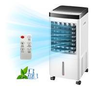 Climatiseur mobile 4 en 1 sans tuyau d'évacuation, humidificateur et purificateur d'air, refroidisseur d'air mobile avec réservoir d'eau de 10 l, télécommande, minuterie, oscillation à 120°, débit