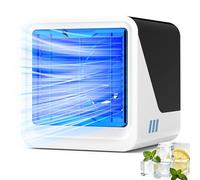 Climatiseur Mobile 4 en 1, Ventilateur avec Eau 500ml, Rafraichisseur d'Air | Alimentation USB, 3 Vitesses, Lumière 7 Couleurs, Silencieux, sans Évacuation, pour Usage Personnel, Chambre, Bureau