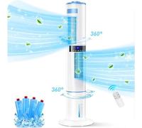 Climatiseur mobile, 43,3'', sans tuyau d'évacuation, 65W, rotation à 60°/360°, oscillation automatique, 10 m/s, 3 modes, minuterie 24H, télécommande, idéal pour la maison, la chambre à coucher et le b