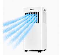 Climatiseur mobile blanc, 7000 BTU – Appareil de climatisation monobloc avec écran LED et télécommande, minuterie et mode nuit, sortie d'air réglable, sécurité enfant, roulettes, comprenant tuyau d'év