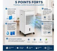 Climatiseur Mobile - Idéal 15 m² - 5 L 65 W, Ventilateur Humidificateur Purificateur 3 Vitesses - Straße Tech