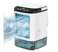 Climatiseur Mobile, Mini Rafraichisseur d'air évaporatif à 3 Vitesses, 900 ml Réservoir, 2 Modes de Pulvérisation, Boîte à Glaçons pour Maison, Bureau et l'extérieur