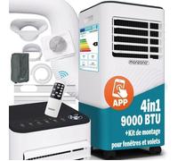 MONZANA® Climatiseur Mobile 9000 BTU (30 m²) – Clim Portable Puissante & Silencieuse 4-en-1 : Refroidissement Rapide, Déshumidificateur, Ventilateur – WiFi, Minuterie 24h, Télécommande, Kit Fenêtre