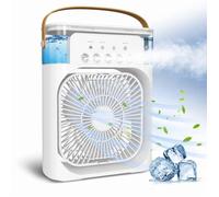 Climatiseur Mobile Portable Mini Rafraîchisseur d'Air Évaporatif avec Diffuseur d'Eau 3 Vitesses, Minuterie,7 Lumières LED - Blanc