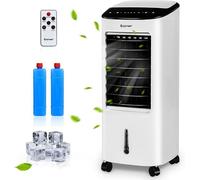 Climatiseur mobile sans tuyau d'évacuation, incluant 2 blocs réfrigérants | Appareil 3 en 1 : climatiseur, refroidisseur d'air et humidificateur, 75W / réservoir de 7L / minuterie de 8 heures / téléco