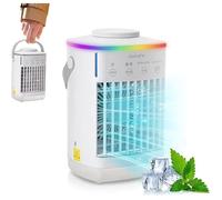 Climatiseur Mobile Silencieux, 2 en 1 Rafraichisseur d air avec 4 Vitesses 2 Brumes, 2-8H Timer, 7 LED,Petit