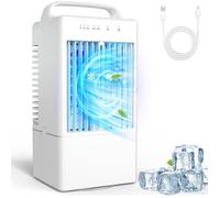 Climatiseur Mobile Silencieux, Mini Rafraîchisseur d'Air USB avec 3 Vitesses, Brume, Oscillation 90°, LED 7 Couleurs, Minuterie 2/4H