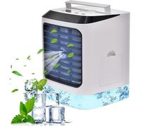 Climatiseur portable 5 en 1 Mini Ventilateur Refroidisseur d'air Silencieux 3 vitesses, LED, Humidificateur, Bleu