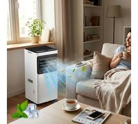 Climatiseur portable AIORBER 4-en-1, 7 000 BTU/h, pour le refroidissement, la déshumidification, la ventilation et le mode veille, avec télécommande, écran LED et minuterie 24 heures, blanc