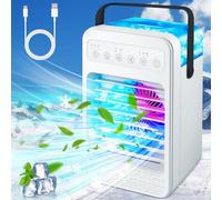 Climatiseur portable, écran tactile avec 4 vitesses, réservoir de 600 ml, minuteries de 2 à 4 à 6 heures et lumières LED, unité AC portable, mini ventilateur de refroidissement personnel pour chambre