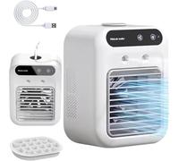 Climatiseur Portable, Mini Rafraîchisseur Évaporatif avec Réservoir à Glace 500ml, Rechargeable USB-C, sans Installation, 2 Vitesses, Autonomie 10H, Ultra Silencieux pour Chambre, Bureau et Camping
