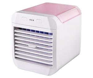 Climatiseur portable, mini ventilateur, refroidisseur, 3 vitesses de ventilation, humidificateur de bureau alimenté par USB, veilleuse, rose