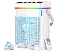 Climatiseur portable, réservoir d'eau de 1 134 g, 3 vitesses du vent et 3 brume froide, minuterie de 1 à 3 heures et 7 lumières LED, petit climatiseur personnel portable pour chambre/bureau