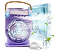 Climatiseur Portable Silencieux 4 en 1, Ventilateur Brumisateur Eau, Climatiseur Mobile sans Évacuation, Mini Climatiseur, Climatisation Rechargeable Clim Humidificateur Type-C avec Minuterie (Violet)
