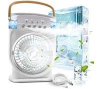 Climatiseur Portable Silencieux 4 en 1 - Ventilateur Brumisateur Eau, Mobile Sans Évacuation, Mini, Rechargeable - Clim Humidificateur Type-C Avec Minuterie (Blanc)