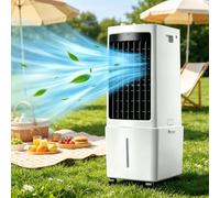 Climatiseur Portable, Ventilateur de Refroidissement par évaporation 3 en 1 avec télécommande Affichage LED, 3 Vitesses, 4 Modes, réservoir de 12 L, 2 Blocs de Glace, minuterie de 7,5 Heures pour la