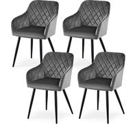 CLIPOP Chaise de salle à manger set de 4 velours gris avec accoudoirs et pieds en métal