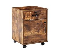 CLIPOP Classeur moderne verrouillable avec tiroir en bois et 4 roulettes roulantes, meuble mobile sous bureau pour papier A4, lettres et dossiers de fichiers - Marron rustique