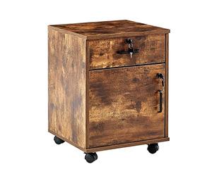CLIPOP Classeur moderne verrouillable avec tiroir en bois et 4 roulettes roulantes, meuble mobile sous bureau pour papier A4, lettres et dossiers de fichiers - Marron rustique