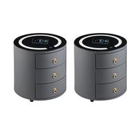 CLIPOP Lot de 2 tables de chevet intelligentes, chargement sans fil, LED, 3 tiroirs, gris