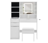 CLIPOP plateau en verre Ensemble de coiffeuses, avec station de charge, support pour sèche-cheveux et support pour bijoux,Lampe LED incluse