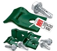 Clips de fixation grillage rigide 30x20 mm en U, lot de 100 pièces | attache panneau murale pratique, support clôture métallique sécurisé, pour câble, vert